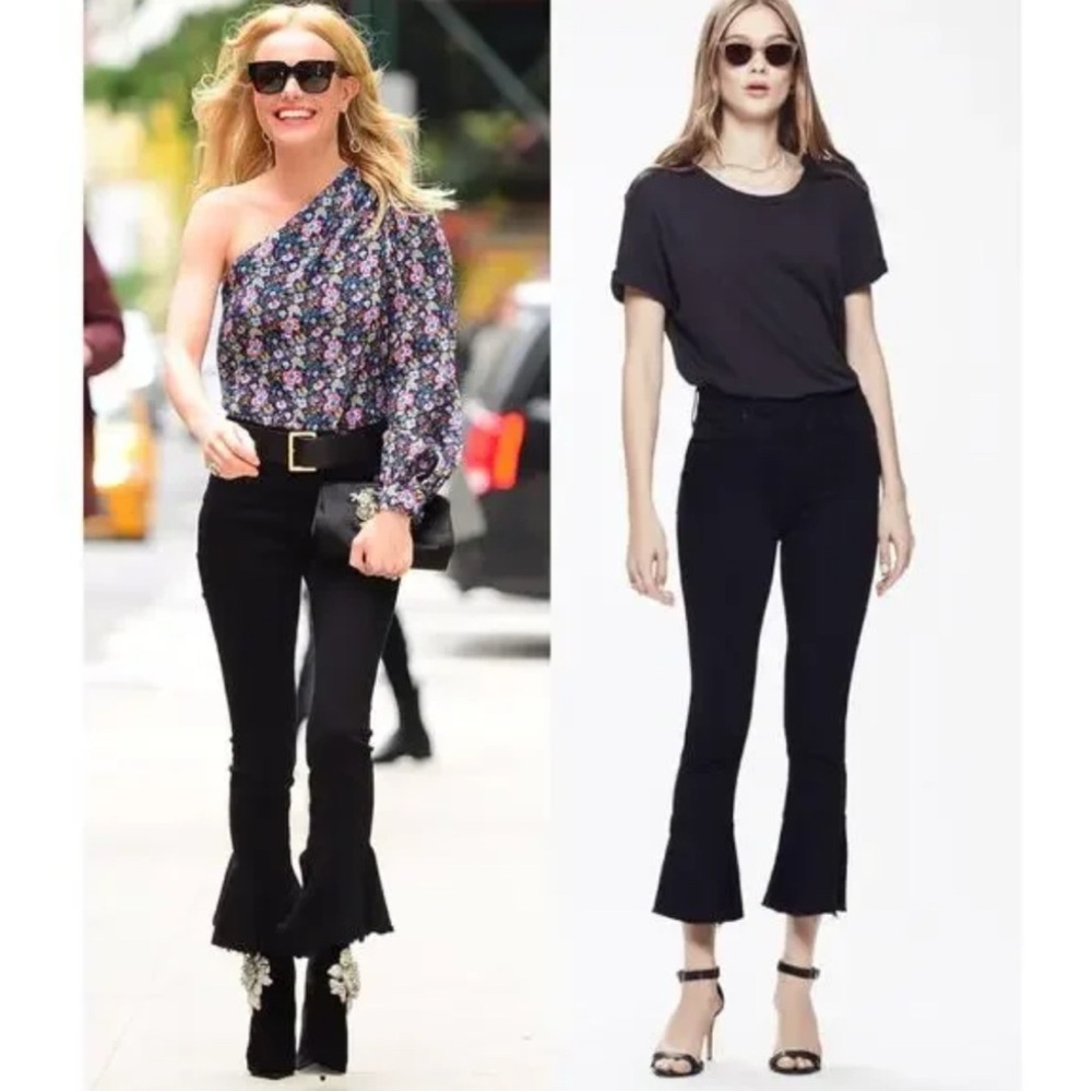 Mother “The Cha Cha Fray” High Rise Cropped Jeans With Raw Ruffled Hems